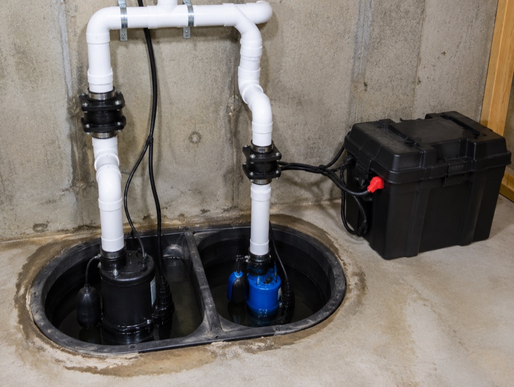 Battery backup sump pump with primary pump and battery box